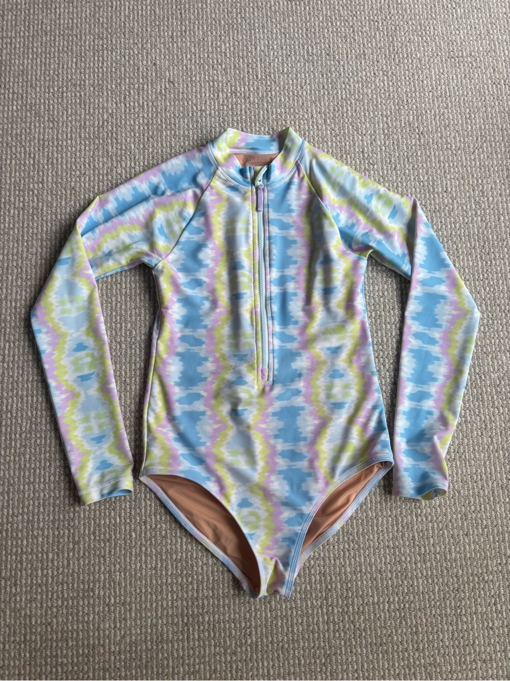 Long-Sleeve Girls One-Piece Swimsuit in Pastel Tie-Dye